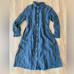 Blue 100% Linen Dress Midi